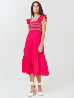 BB Dakota Hot Pink Smocked Midi Dress